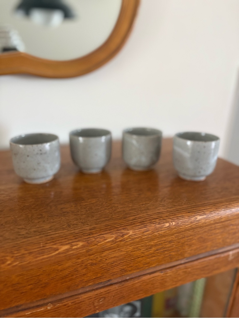 Handmade Ceramic Tea Cup Set in Light Gray - 4 Piece - Signed